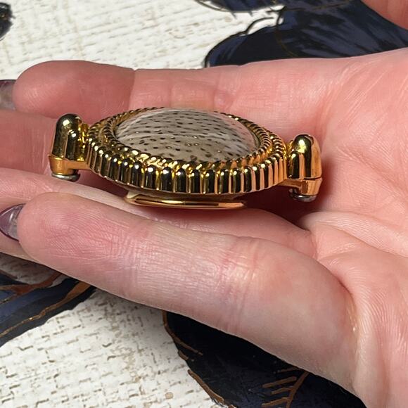 Vintage Gold Tone Petrified Wood Cabochon Stone Scarf Clip - Picture 5 of 7